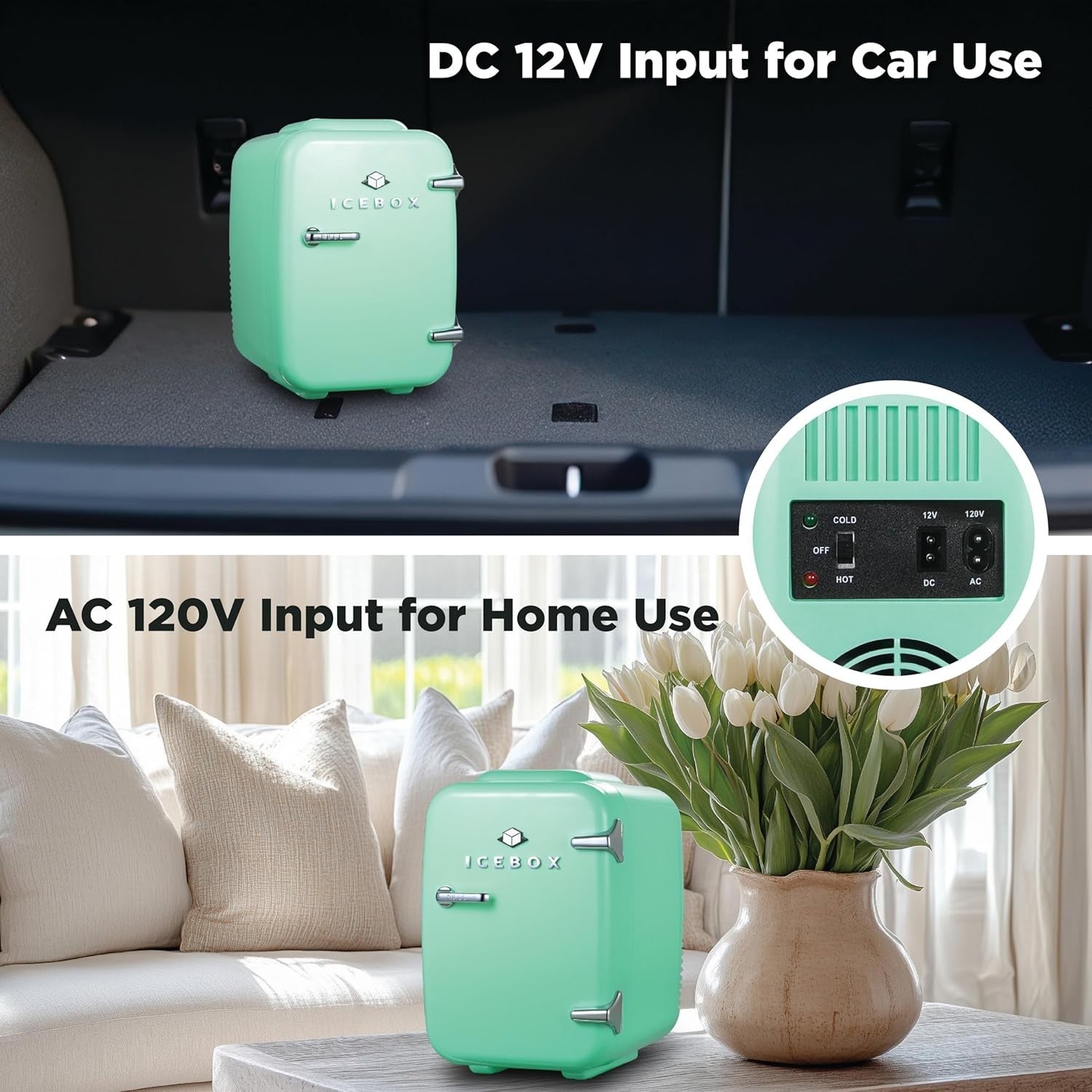 4L Mini Fridge Mint Green Portable Cooler Warmer AC/DC Use