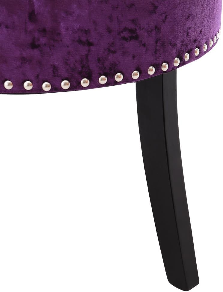Purple Velvet High-Back Vanity Stool with Solid Wood Legs – Dressing Table Chair