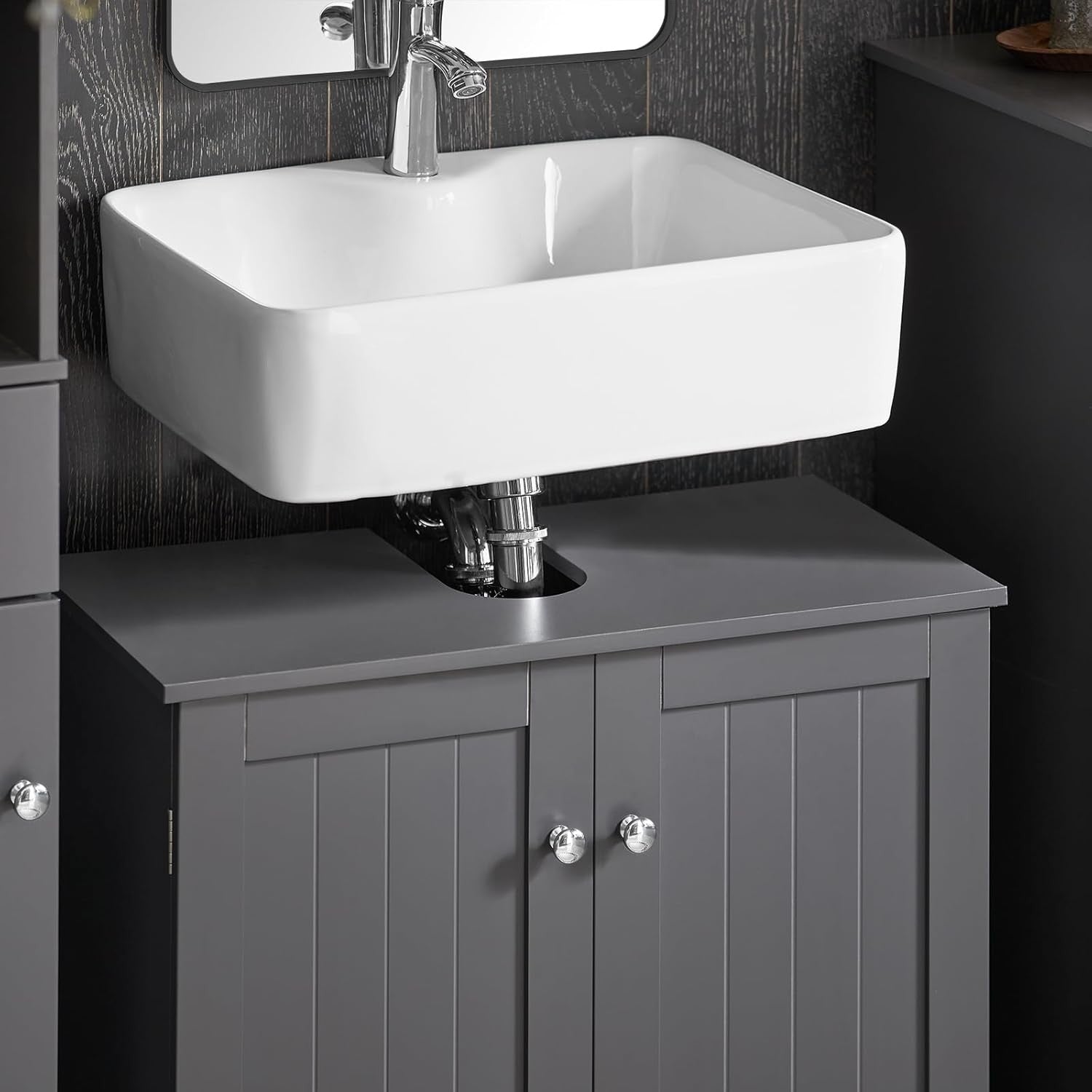 Dark Grey Bathroom Vanity Unit Under Sink Storage Cabinet Cupboard with Shelf