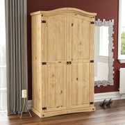 Solid Pine 2 Door Wardrobe Rustic Distressed Wax Storage Bedroom Cabinet