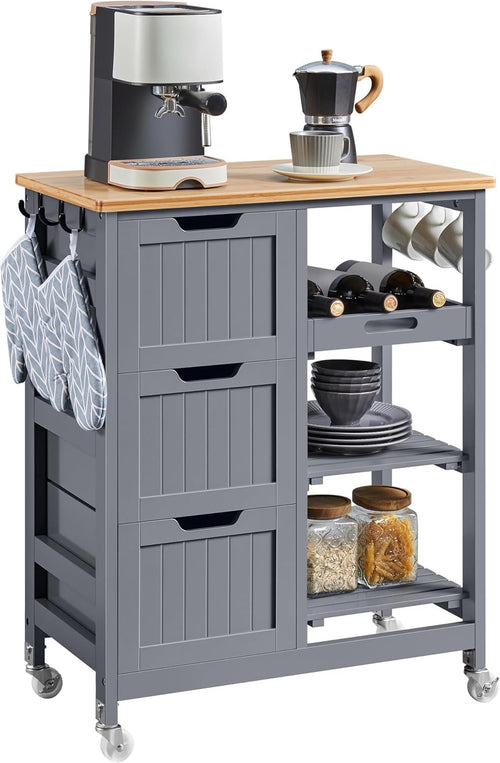 Kitchen Storage Trolley on Wheels with Drawers 3 Tier Rolling Island Cart