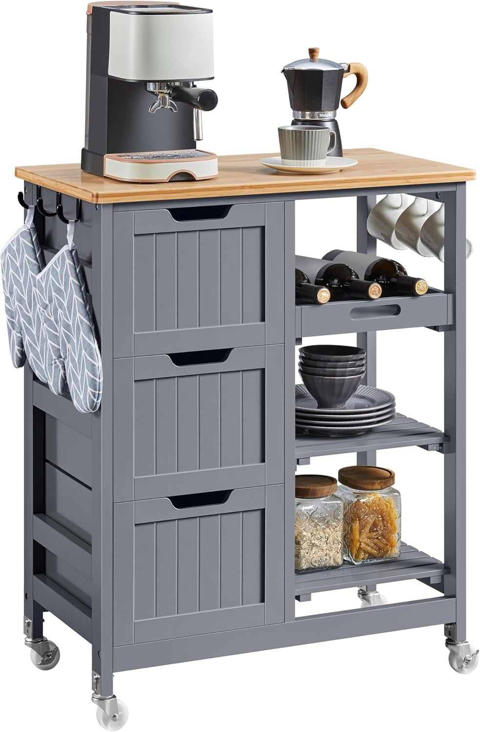 Kitchen Storage Trolley on Wheels with Drawers 3 Tier Rolling Island Cart