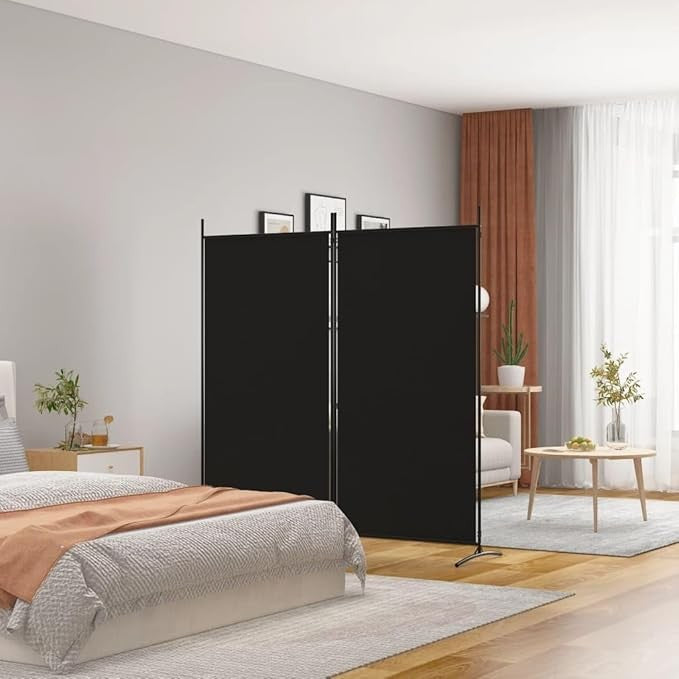 Black 2 Panel Room Divider 175cm Folding Privacy Screen – Modern Fabric