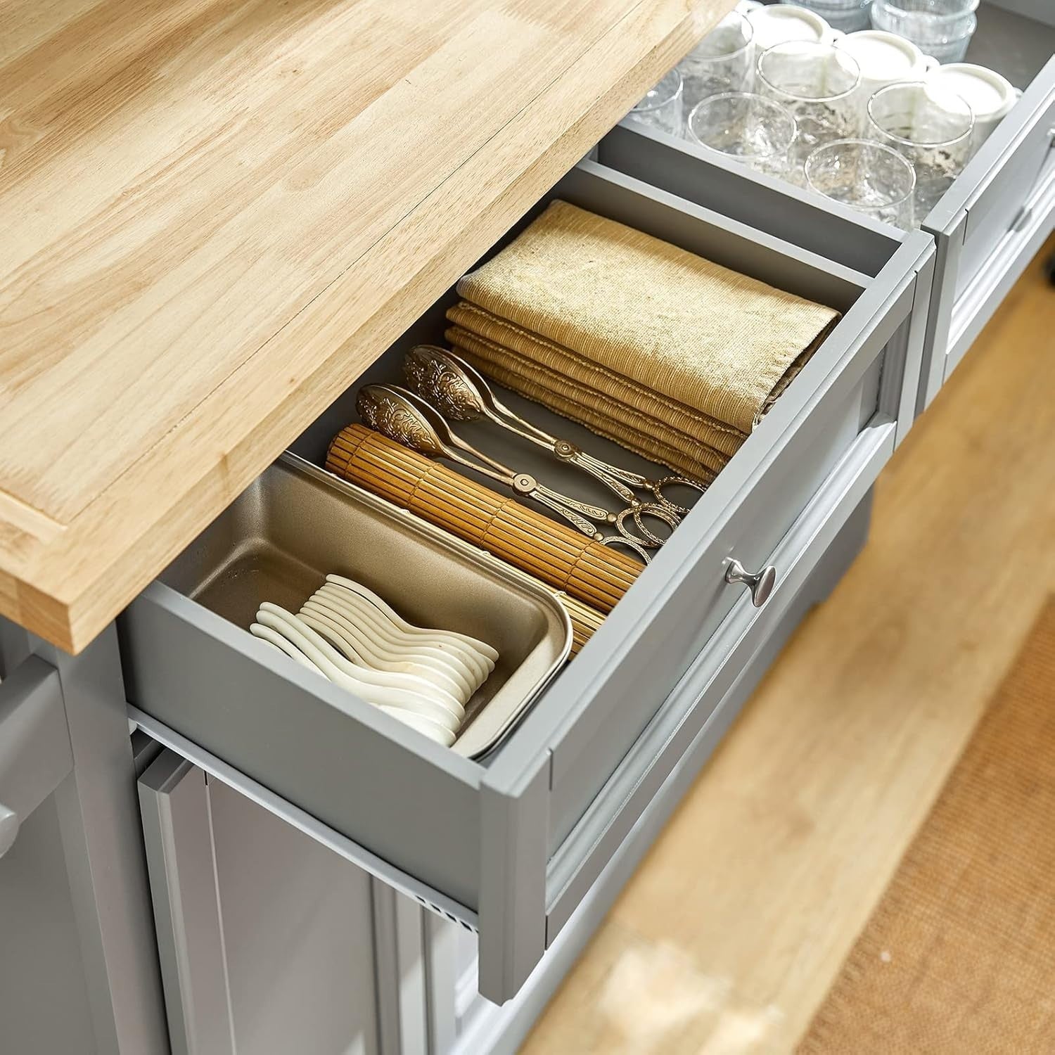 Mobile Kitchen Island Cart with Expandable Worktop, Storage Drawers & Shelves