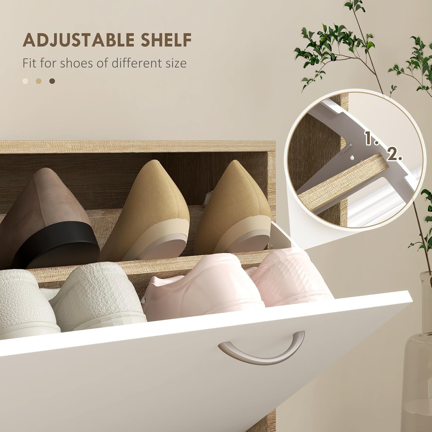 Natural Wood Hallway Furniture Set with Shoe Cabinet, Mirror & Coat Hooks