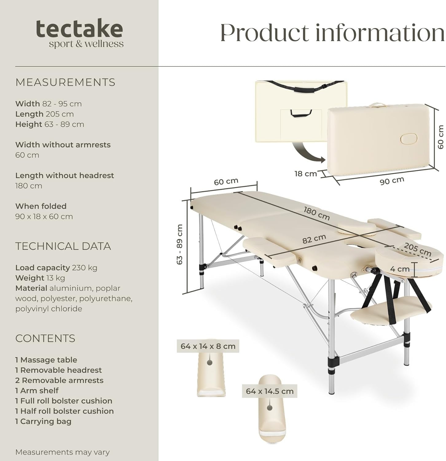 Portable Massage Table Foldable Height Adjustable Aluminium Beauty Bed + Bag