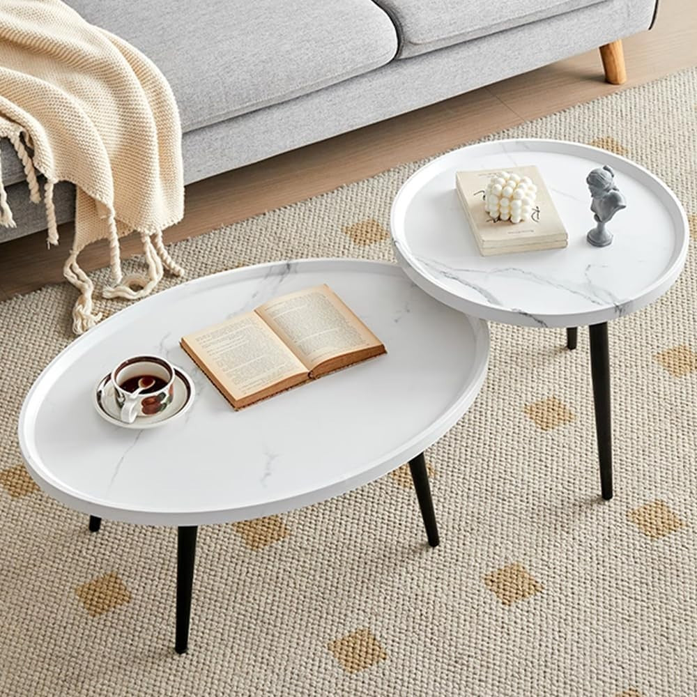Nesting Coffee Table Set with Storage – Round & Oval Wood Tables for Living Room