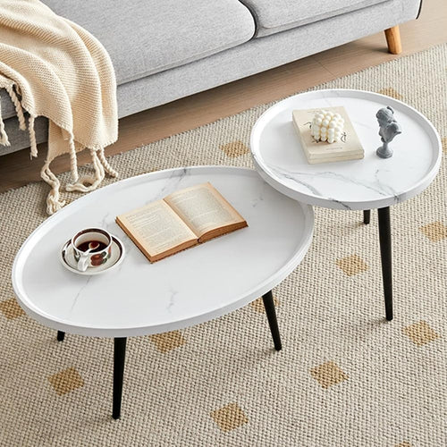 Nesting Coffee Table Set with Storage – Round & Oval Wood Tables for Living Room
