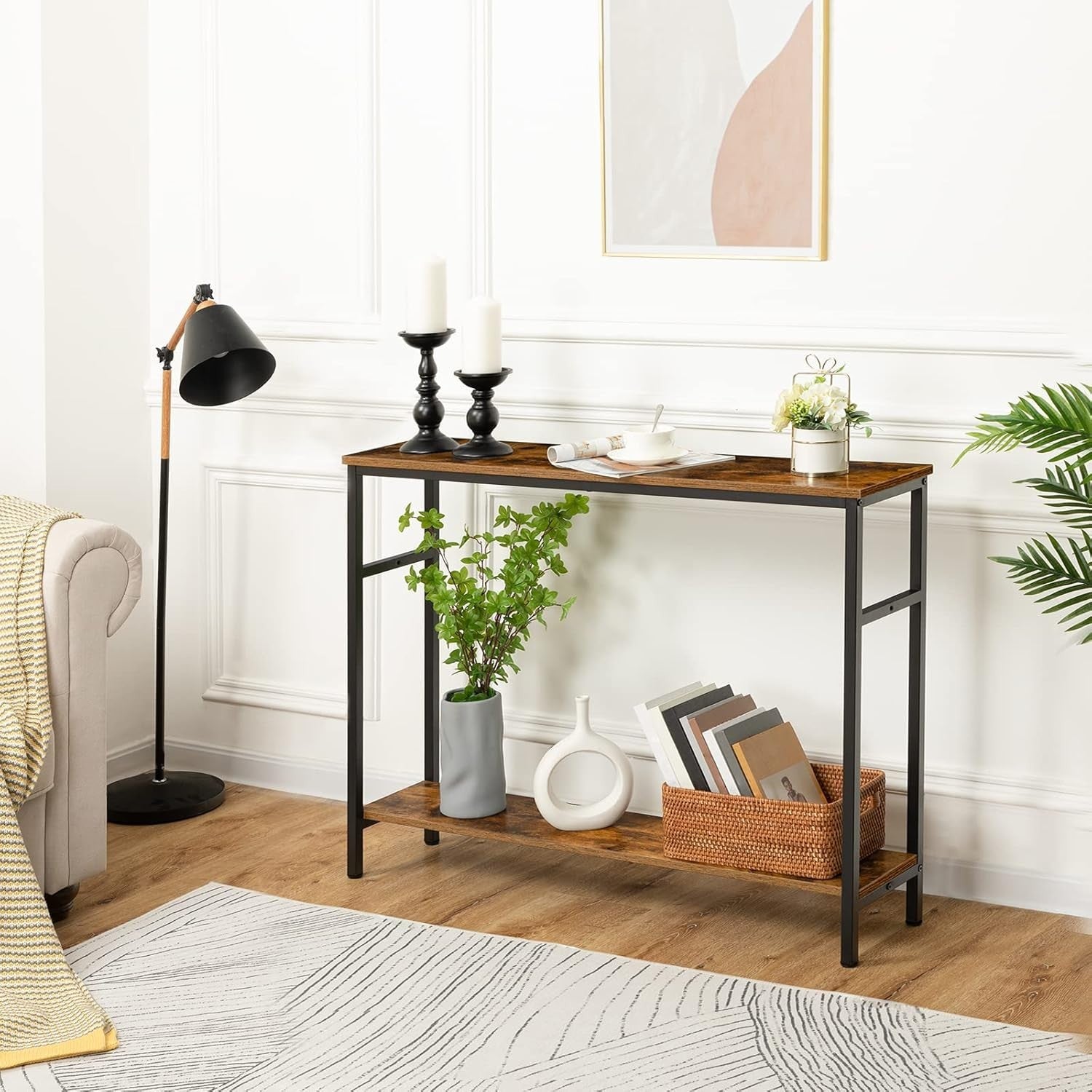 Adjustable 2-Tier Slim Console Table 100cm Storage Shelf Sturdy Design