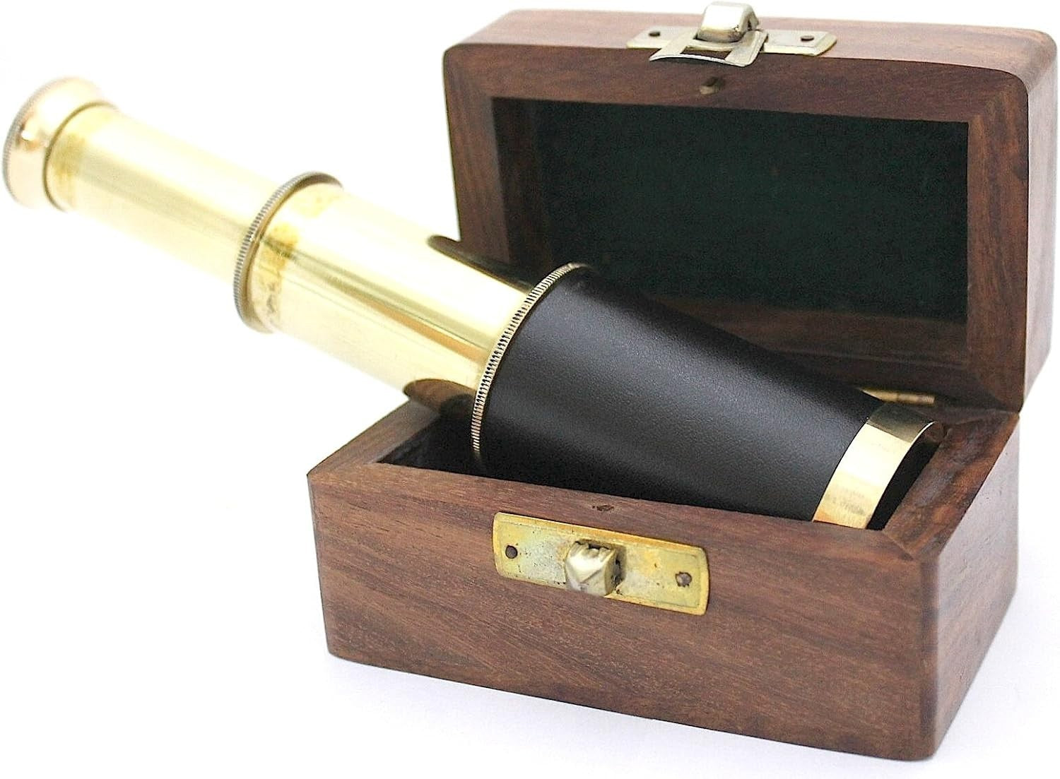 6" Brass Pocket Telescope with Wooden Box – Vintage Mini Scope