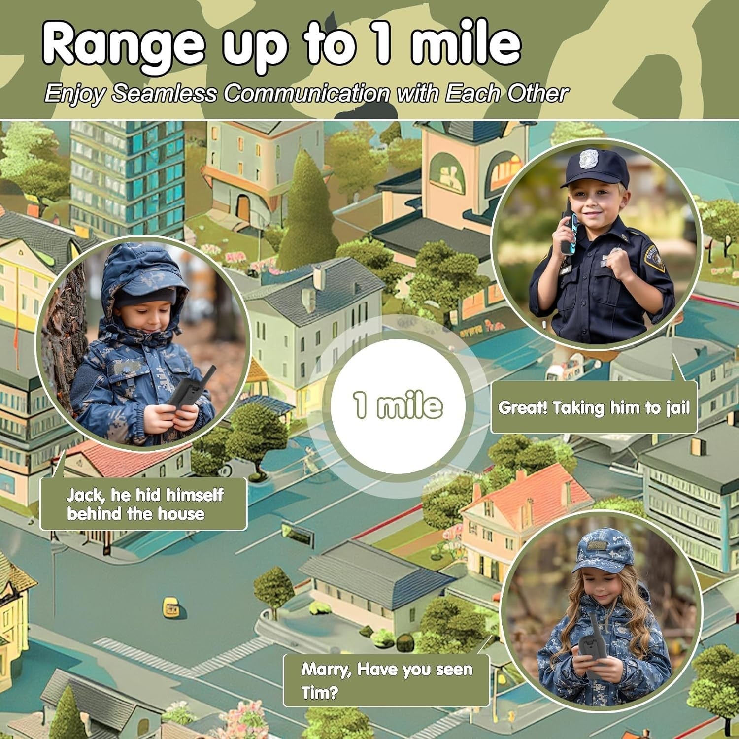 Kids Rechargeable Walkie Talkies 2 Pack Long Range VOX Flashlight