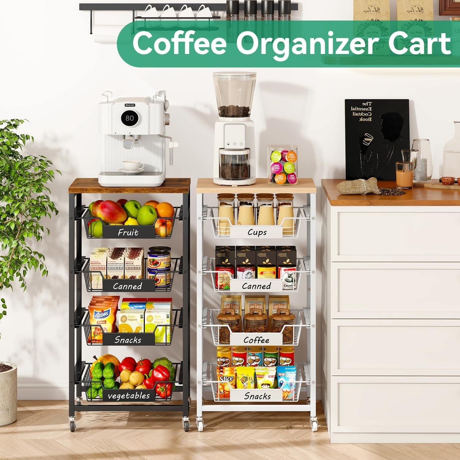 5 Tier Rolling Kitchen Storage Cart Fruit Basket Trolley Rustic Brown