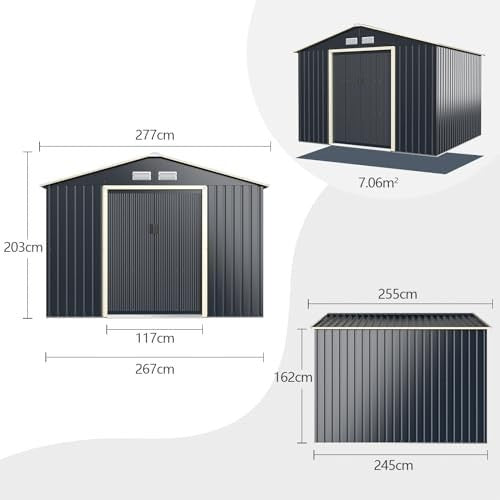 Metal Garden Shed Outdoor Storage 9x6FT Lockable Sloped Roof + Extension