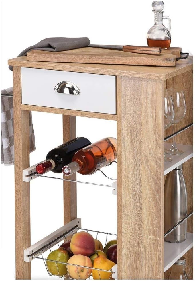 Multicoloured Kitchen Cart with Drawer, Basket & Wheels | Compact Storage