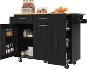 Rolling Kitchen Island Cart with Folding Worktop, Snack Shelves & Lockable Wheel
