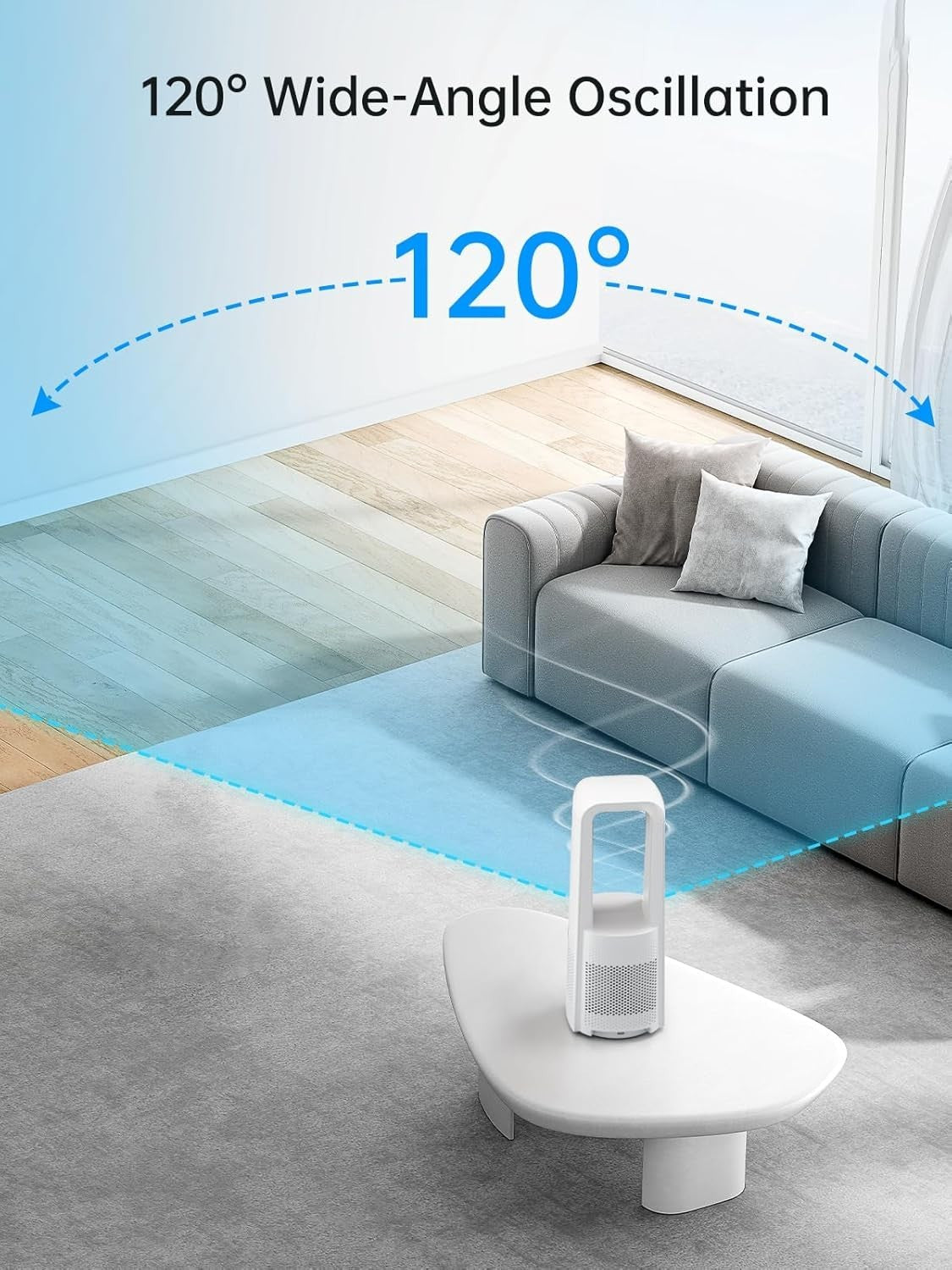 Bladeless Desk Fan – 120° Quiet 4-Speed Rechargeable w/ LED Touch Night Light