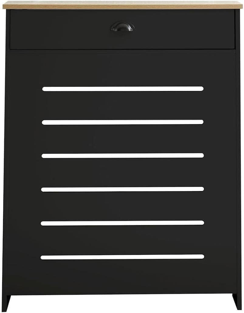 Black Radiator Cover Cabinet with Storage Drawers Modern MDF Unit, Small