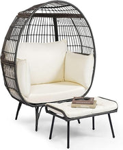 Outdoor Egg Chair with Ottoman & Cushions Rattan Lounge Set Garden Balcony