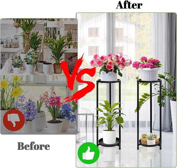 2 Tier Black Metal Plant Stand Indoor Outdoor Tall Flower Pot Display Rack