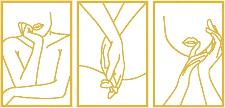3Pcs Gold Female Body Line Metal Wall Art Decor