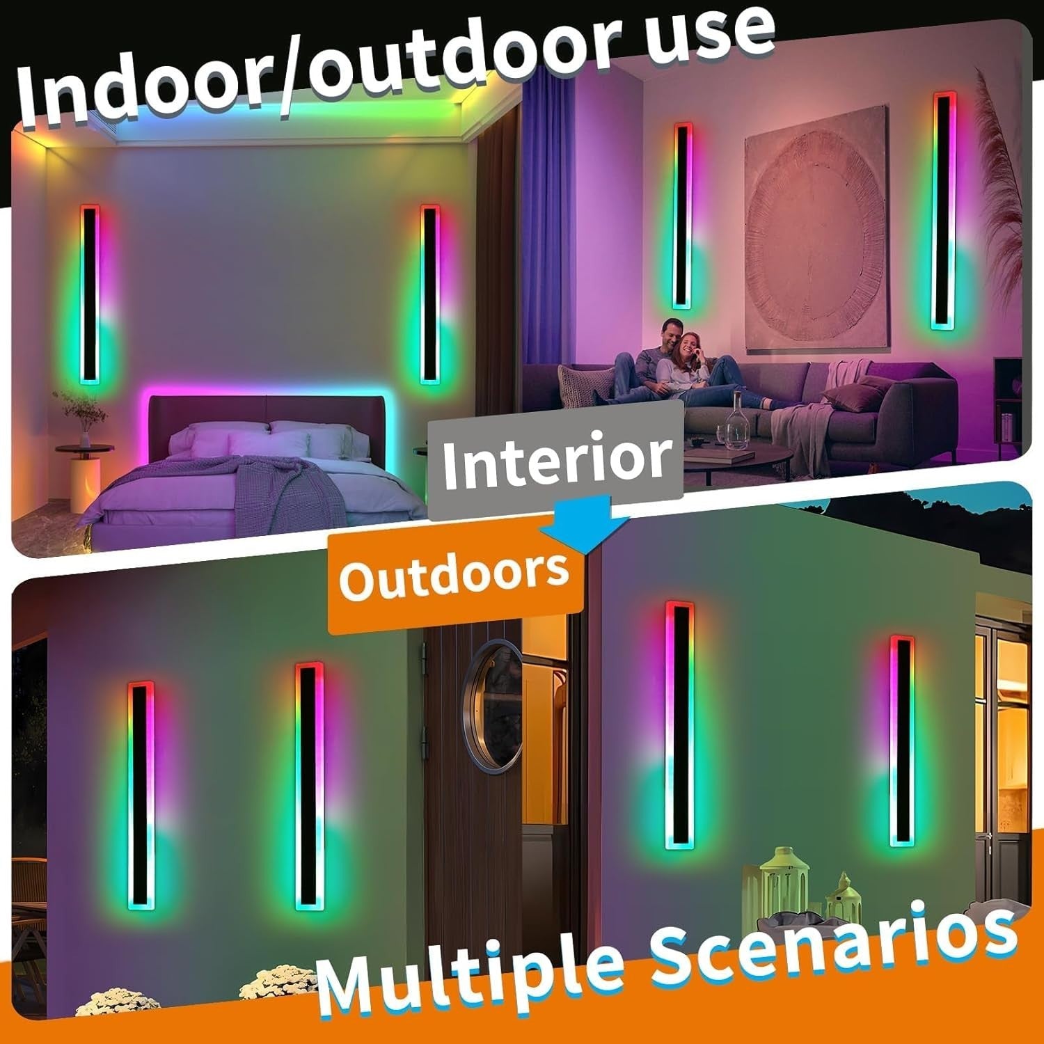 60cm RGB Outdoor Wall Lights 2-Pack Color Changing Remote Waterproof