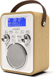 Light Oak Portable DAB DAB+ FM Radio Bluetooth Rechargeable Dual Alarm