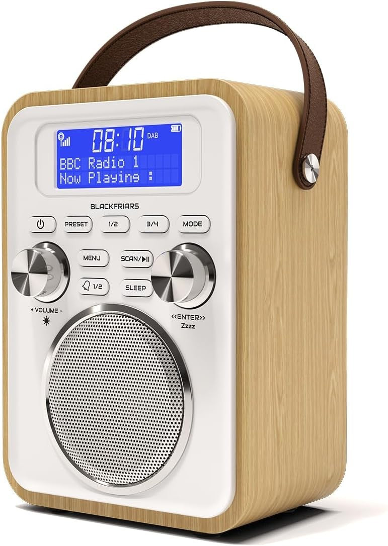 Light Oak Portable DAB DAB+ FM Radio Bluetooth Rechargeable Dual Alarm