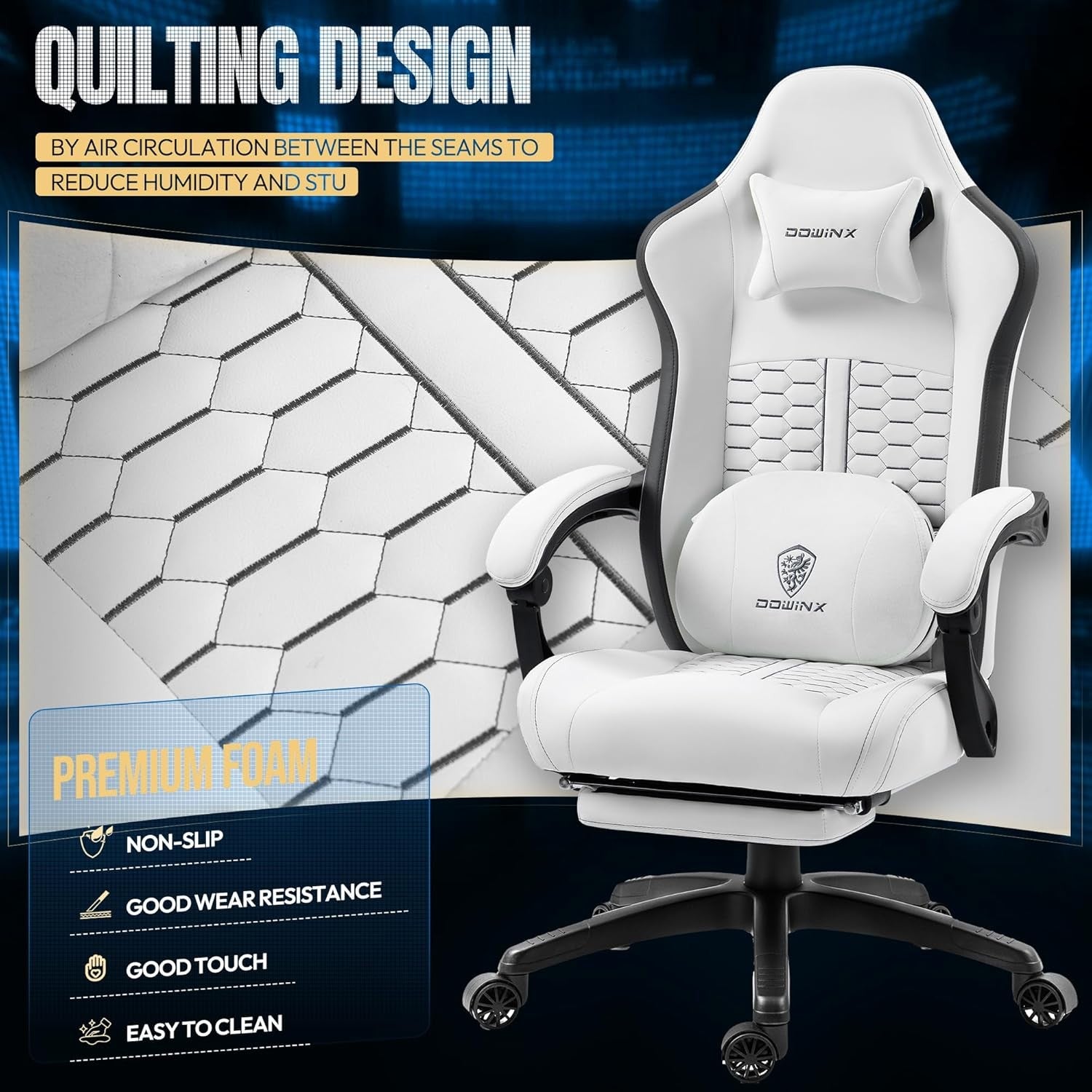 Heated Massage Gaming Chair Recliner Footrest Ergonomic White
