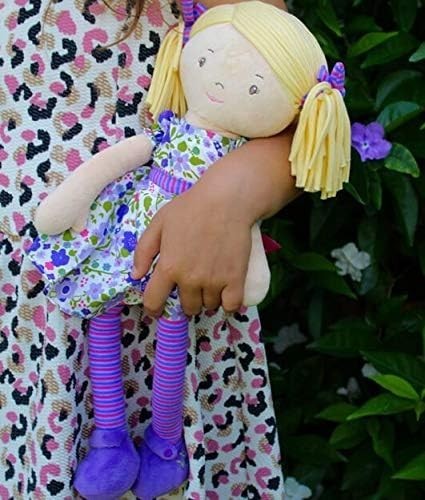 Organic Cotton Soft Rag Doll Floral Dress Cuddly Tea Party Gift for Girls