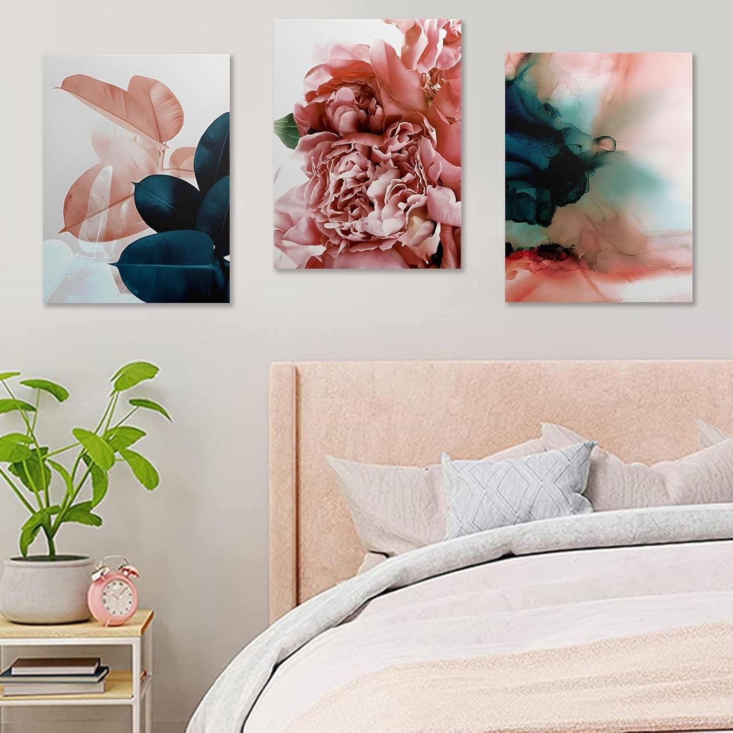 Pastel Flower Wall Art Set of 3 Framed Canvas 12x16in