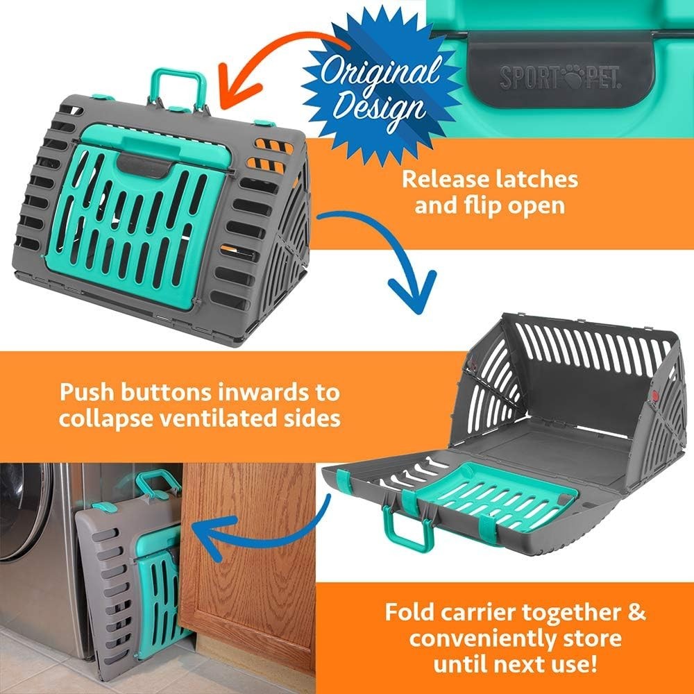 XL Foldable Cat Carrier 63x51x48cm Collapsible Plastic Travel Crate 35lb Pet