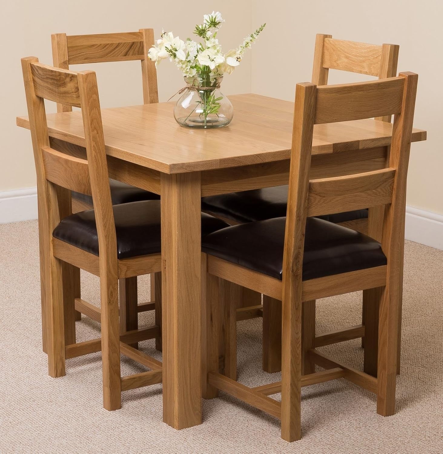 90x90cm Oak Dining Table Set 4 Chairs Brown Ladder Back Solid Wood