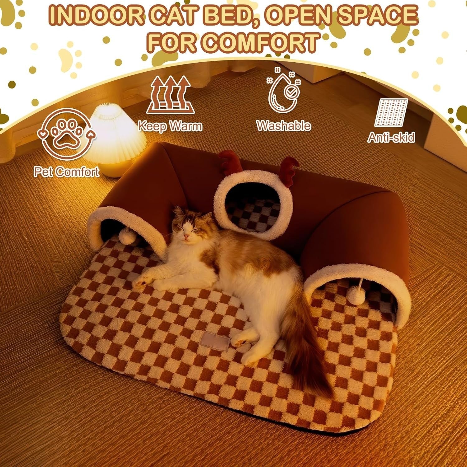 U Shape Cat Tunnel Bed 65x40cm Memory Foam Thermal Fleece Cave