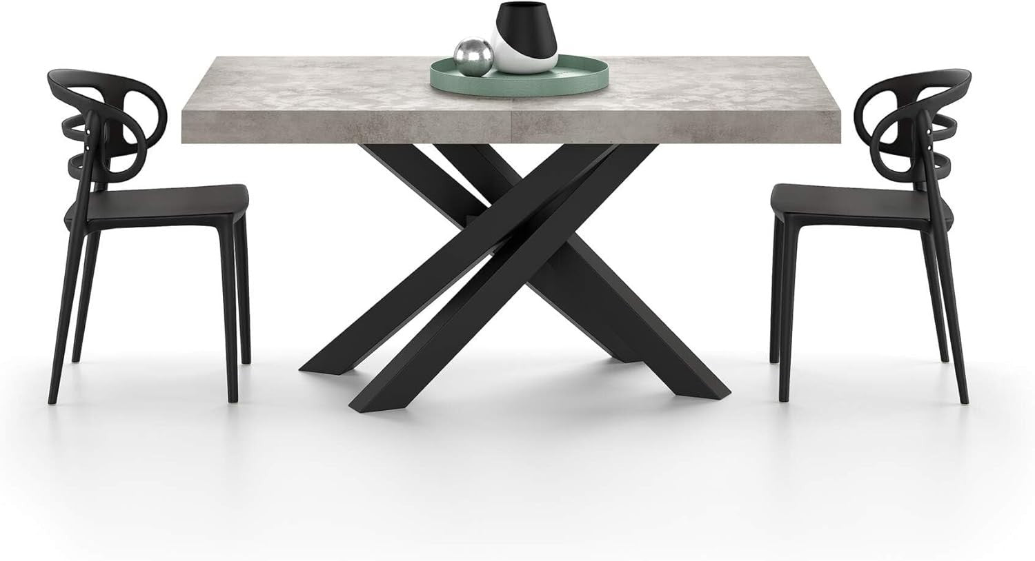 Walnut Extendable Dining Table 160–240cm – Modern with Concrete Grey Cross Legs
