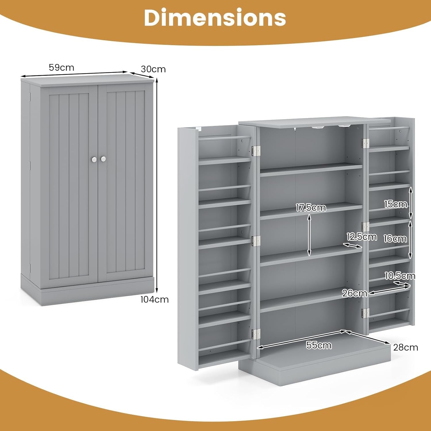 Tall Grey Kitchen Pantry Cupboard Cabinet Adjustable Shelves Storage Unit