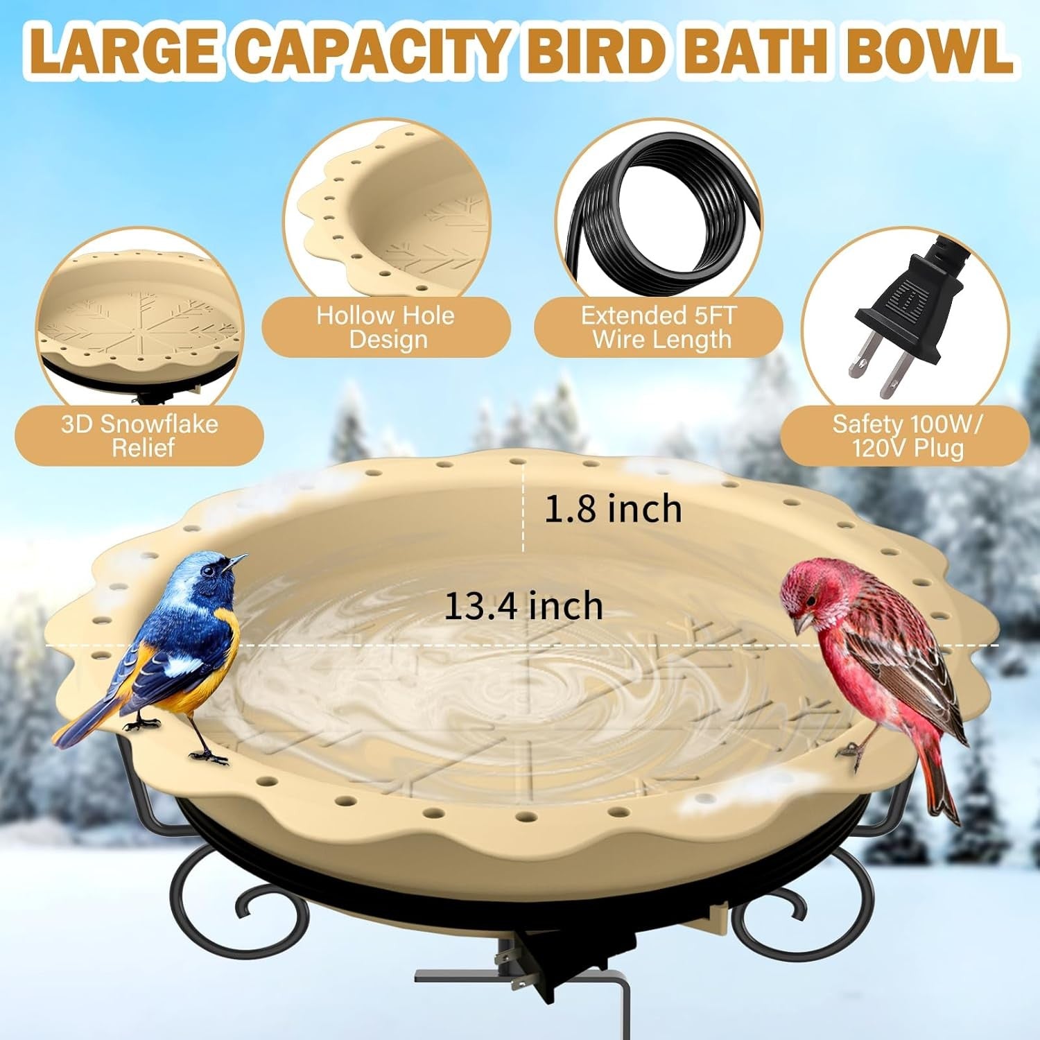 Heated Bird Bath for Winter 100W Thermostat Deck Mount Outdoor Water Feeder