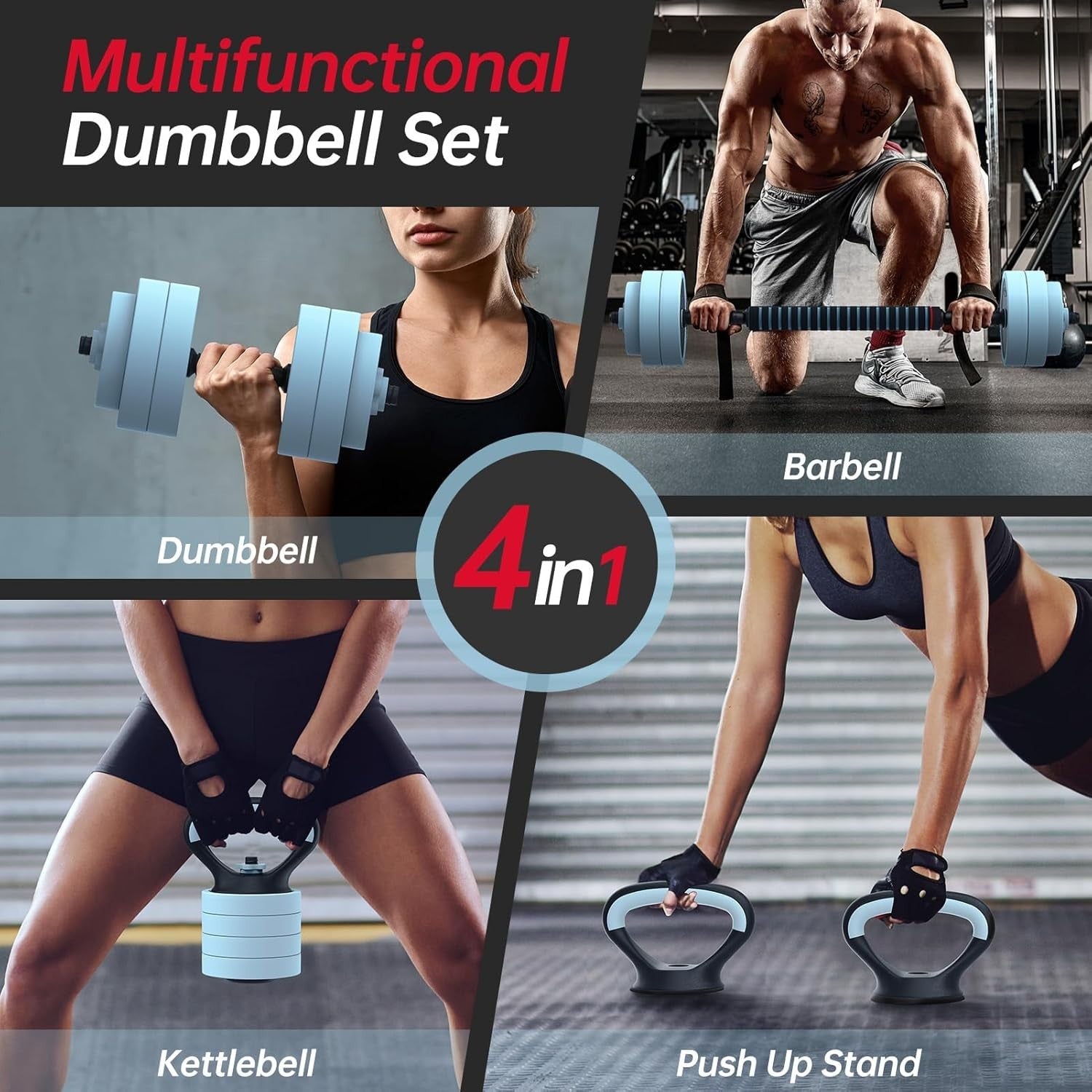 20kg Adjustable Weight Set 4-in-1 Dumbbell Barbell Kettlebell Home Gym