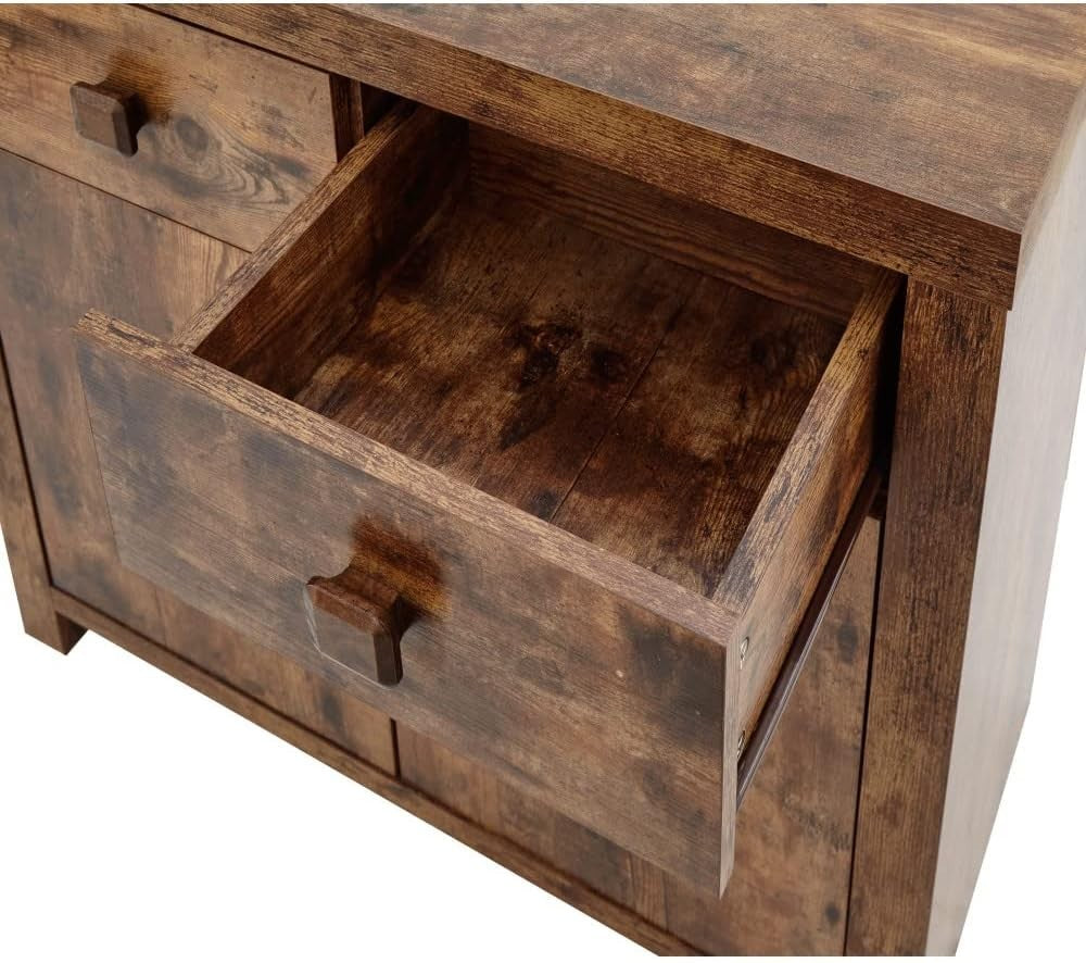 Rustic Mango Wood Sideboard 2 Door 2 Drawer Cabinet Storage Unit 80cm