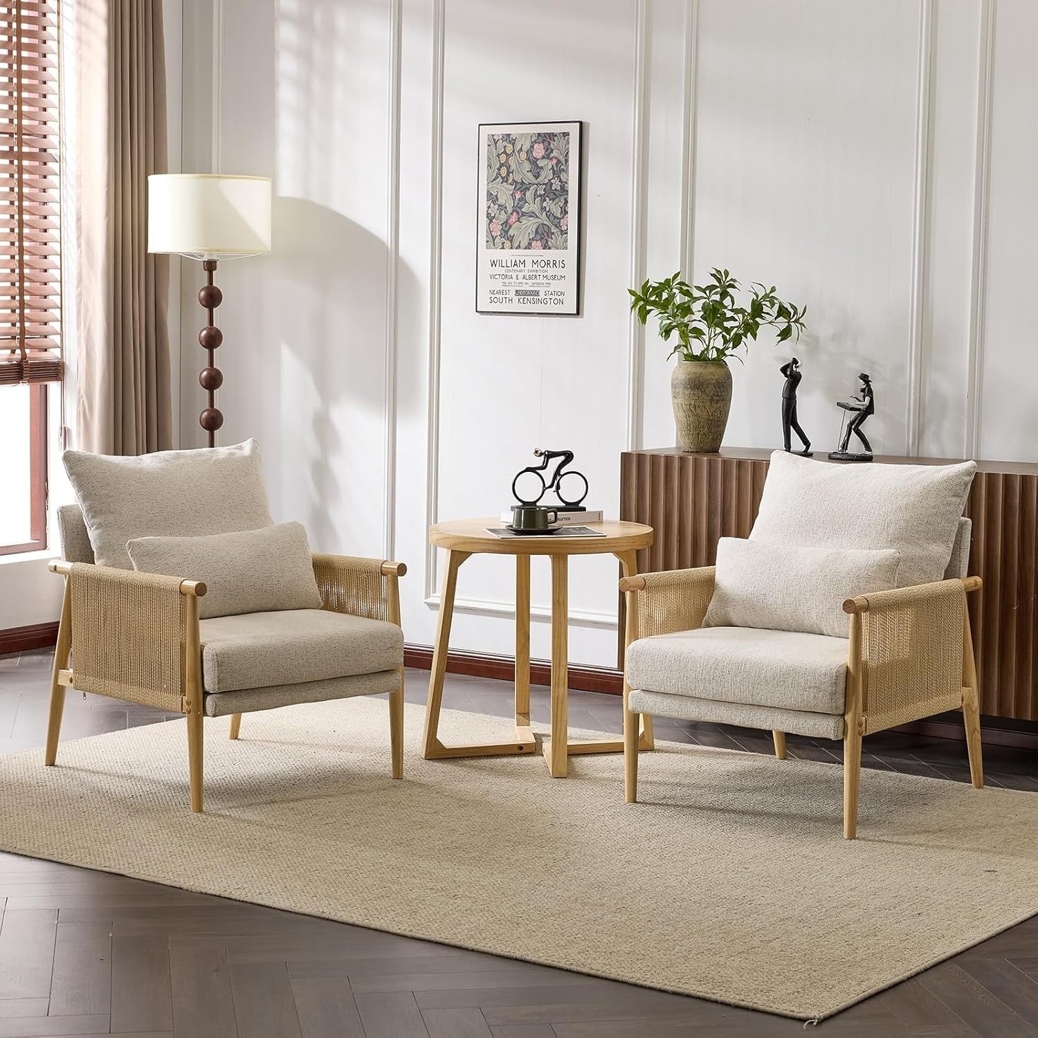 Comfy Rattan Accent Armchair Boucle Seat w/ Pillow Lounge Living Room