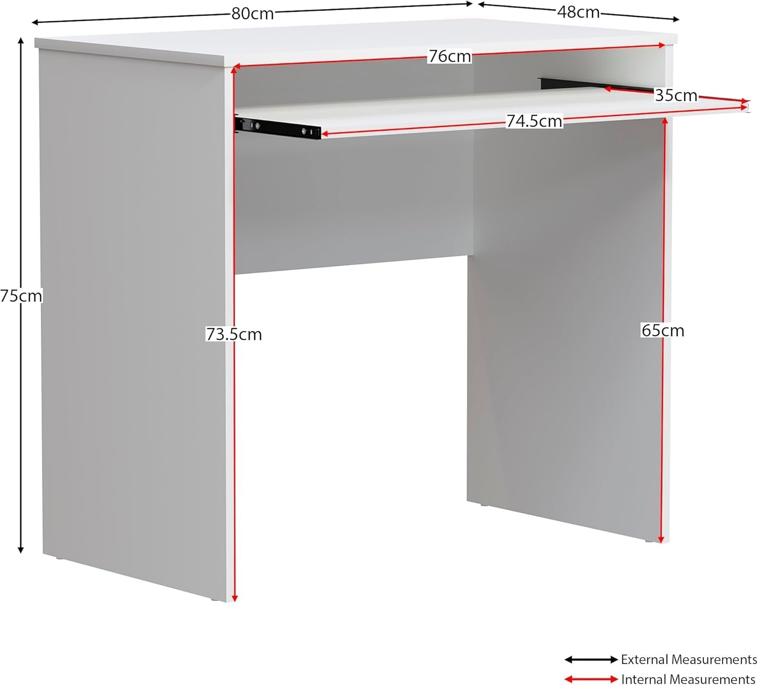 Small Computer Desk with Keyboard Tray Compact PC Laptop Table White