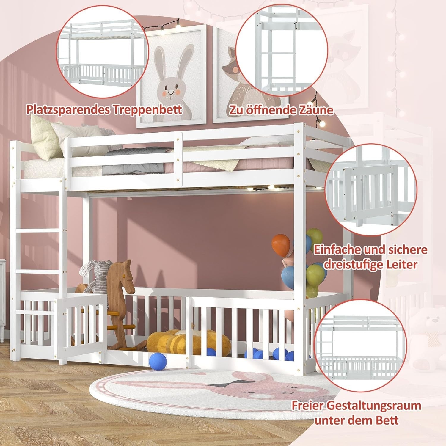 Space-Saving 3FT Kids Bunk Bed with Staircase, Safety Railings & Play Door