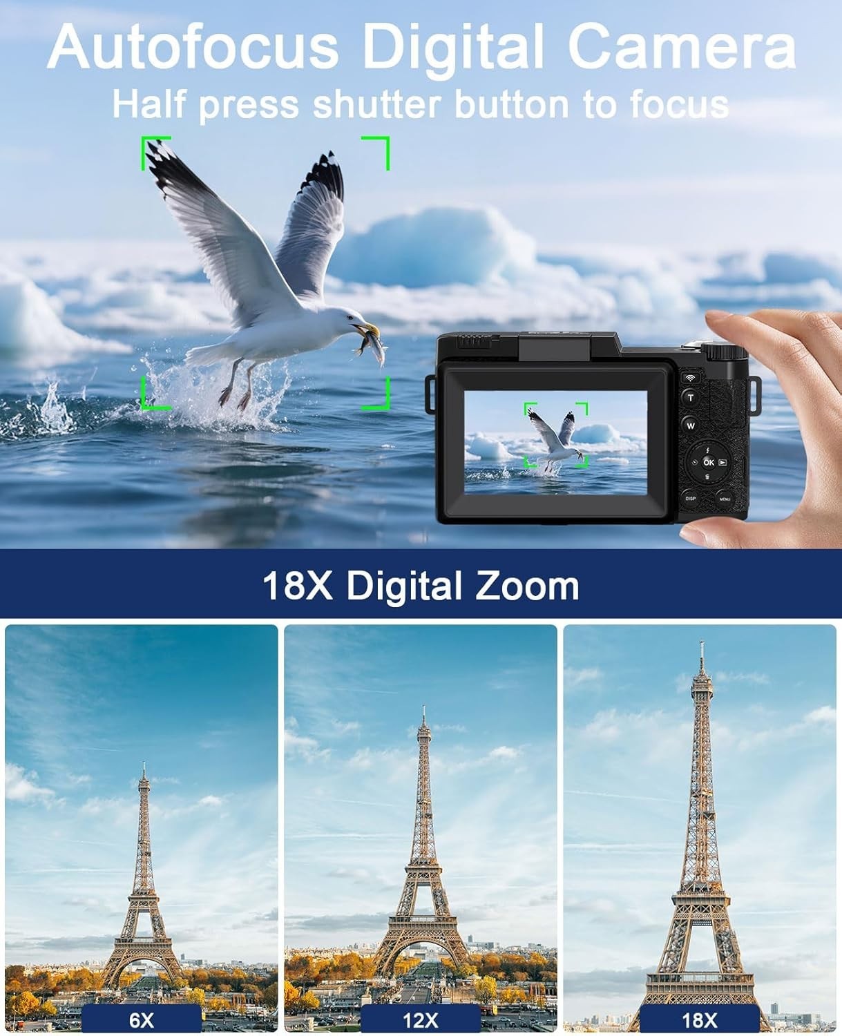 5K 64MP Vlogging Camera WiFi Flip Screen w/ 64GB Card & Lens