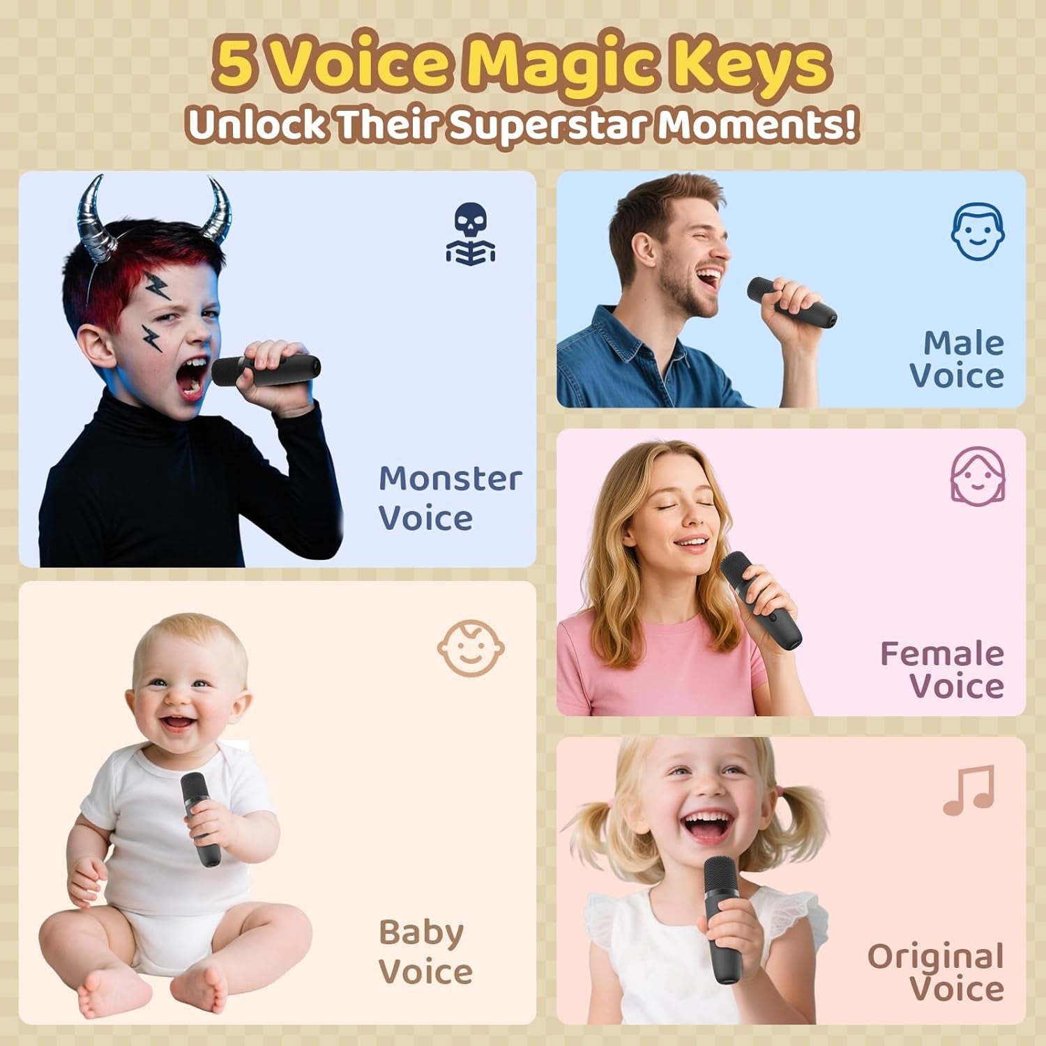 Kids Karaoke Machine 2 Mics RGB Lights Bluetooth Speaker