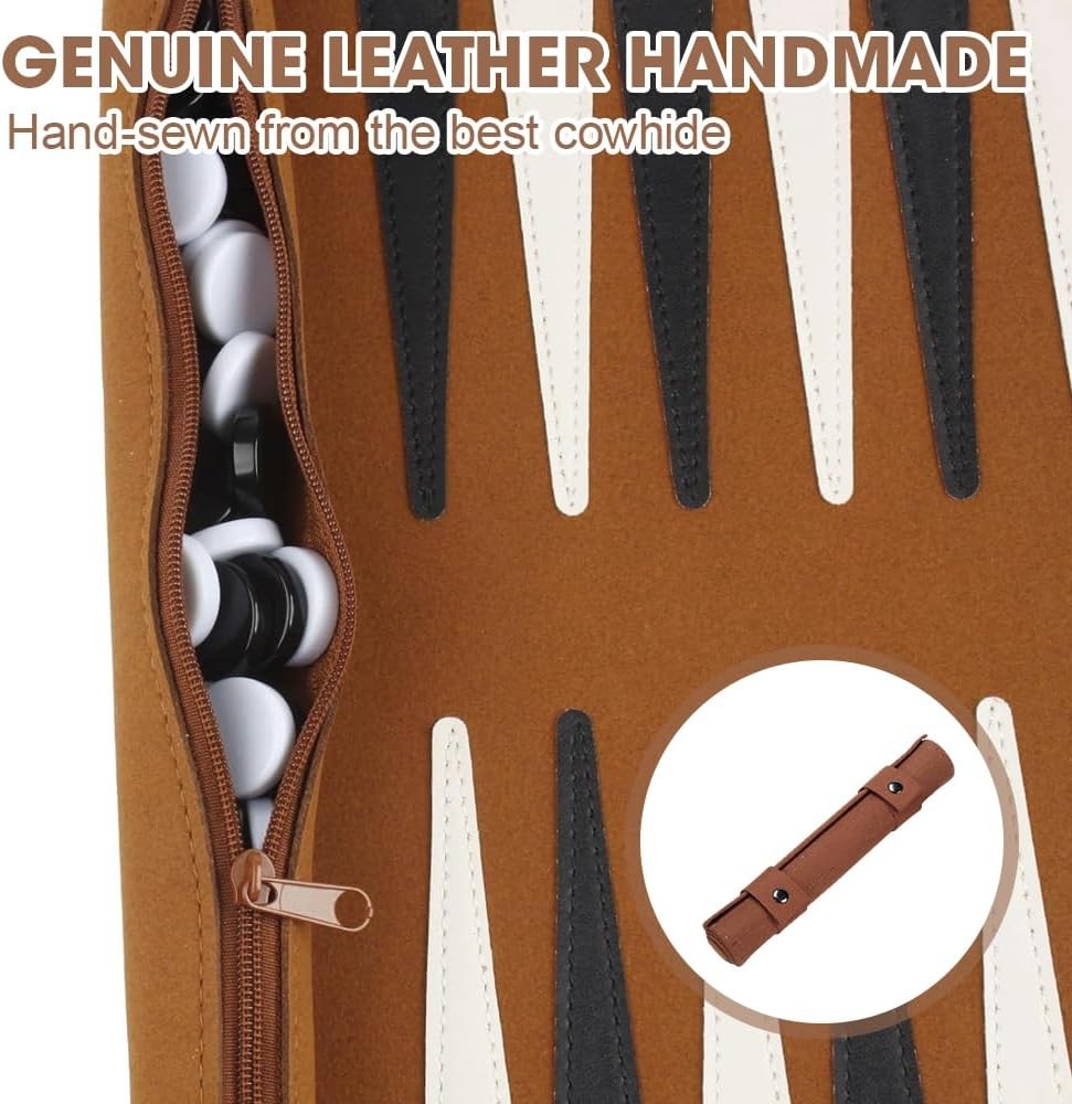 Travel Backgammon Set Roll Up Leather Board Portable 2 Player Game