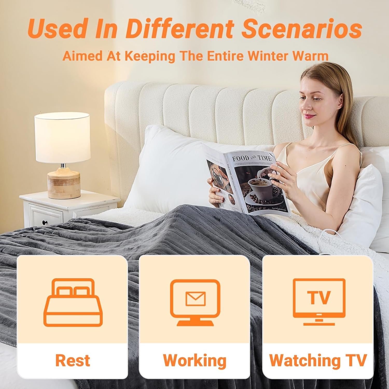 Double Electric Heated Blanket Dual Control 10 Heat Settings Auto 180x200cm