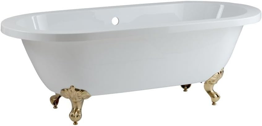 1780x825mm Freestanding Double Ended Roll Top Bath White Acrylic Brass Claw Feet