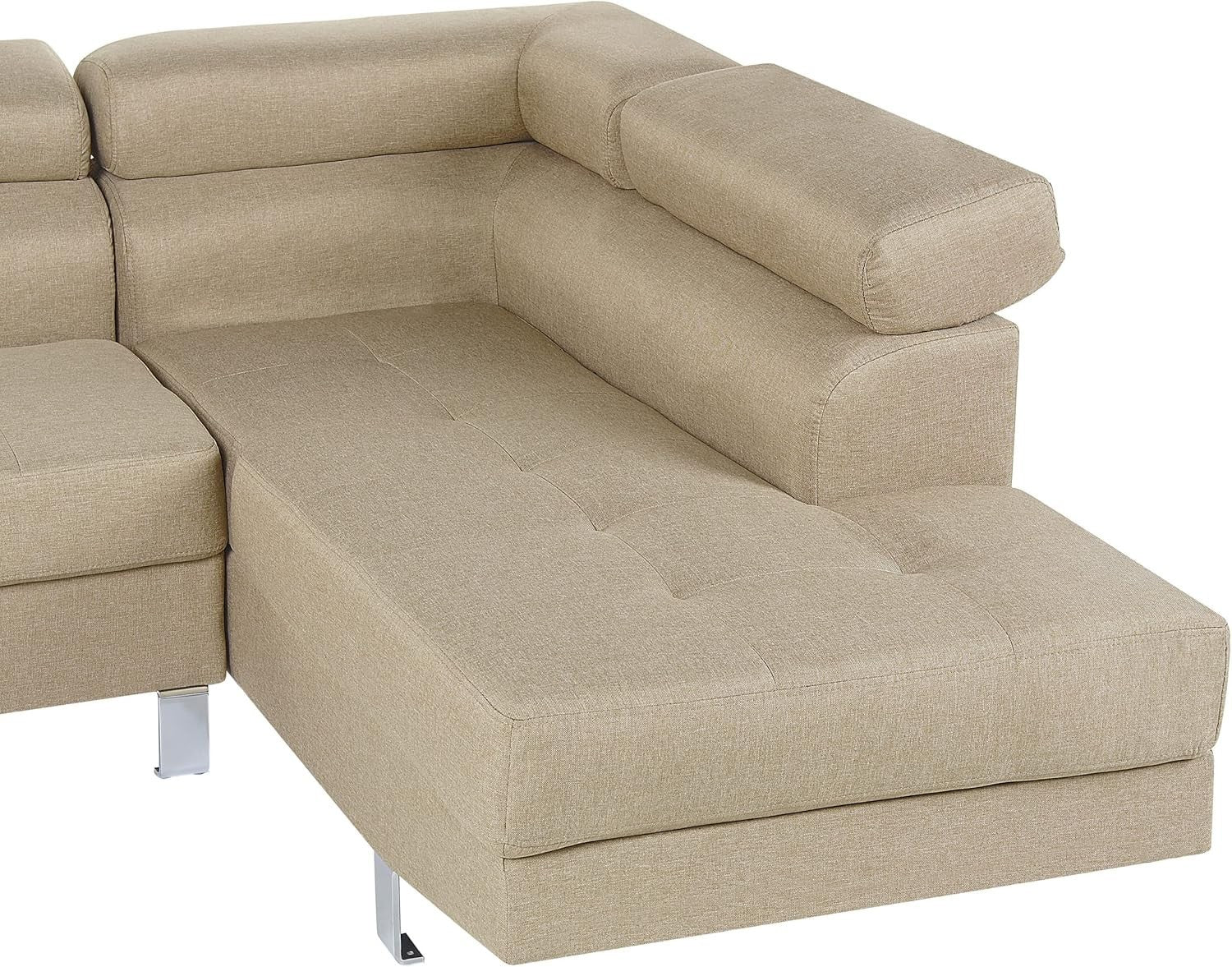 Large 5-Seater Corner Sofa Fabric Upholstered Light Beige Adjustable Headrests