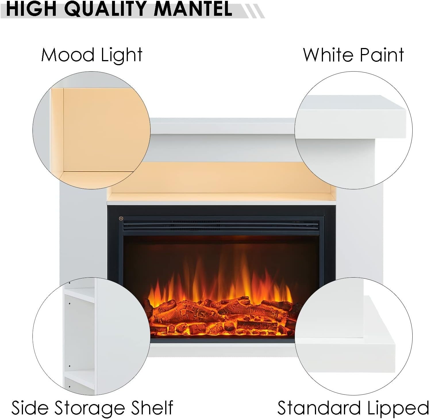 51" Electric Fireplace Suite with Storage Shelves, 2000W Heater & Remote