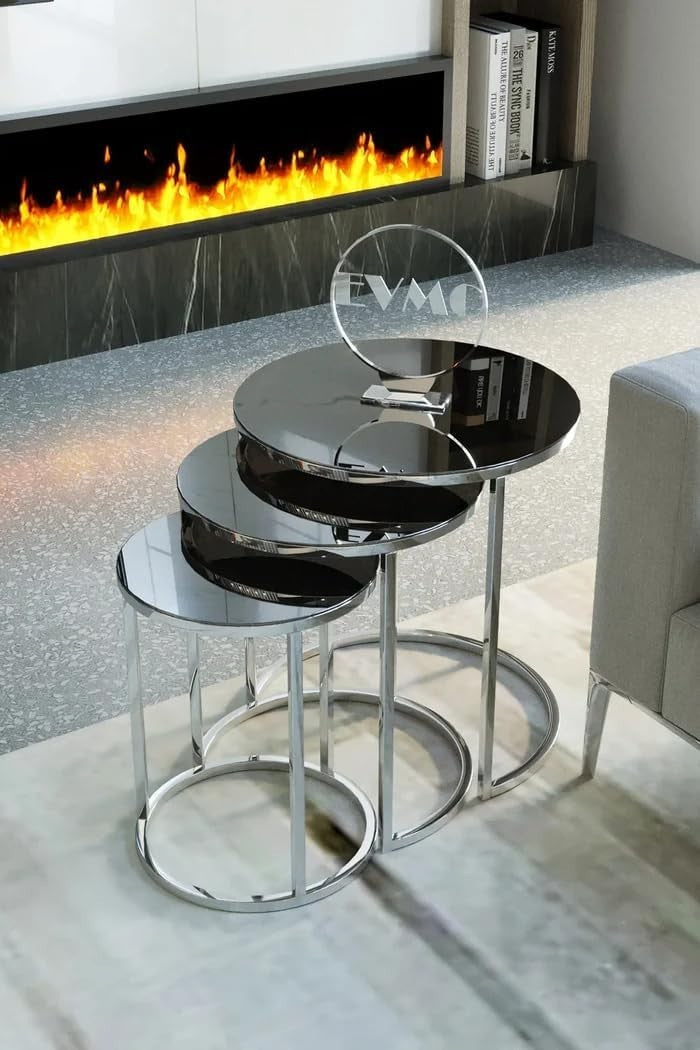 Space Saving End Table Round Tempered Glass Nesting Side Coffee Tables