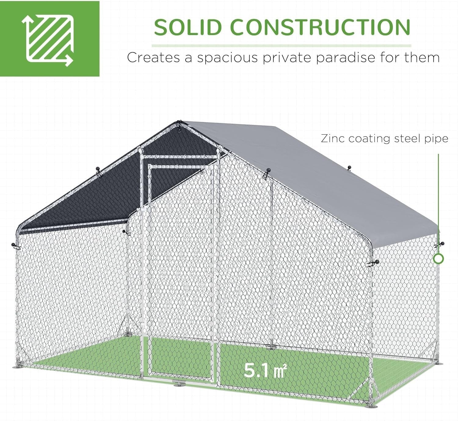 Walk In Galvanised Chicken Run Outdoor Enclosure with Cover 3–5 Hens